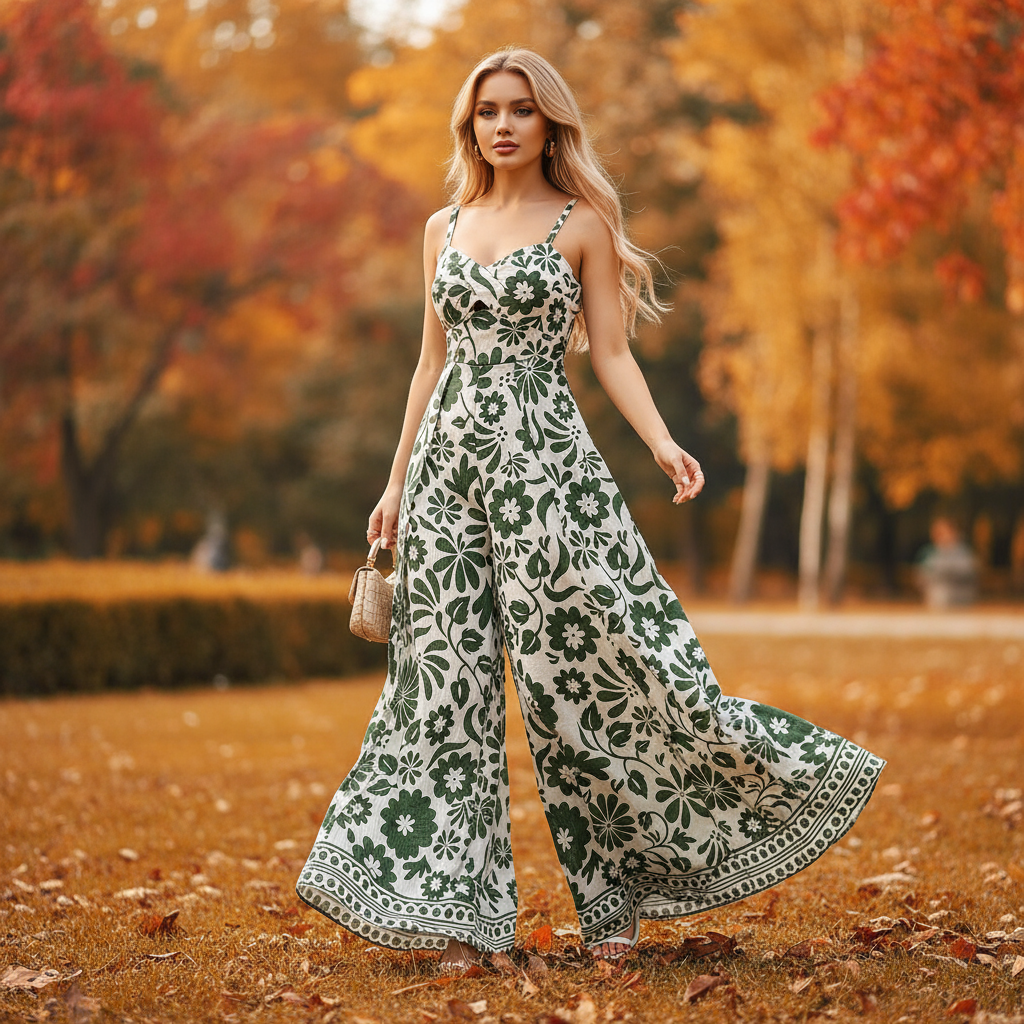 Elegante Mouwloze Jumpsuit – Wide Leg met Print & Elastische Taille
