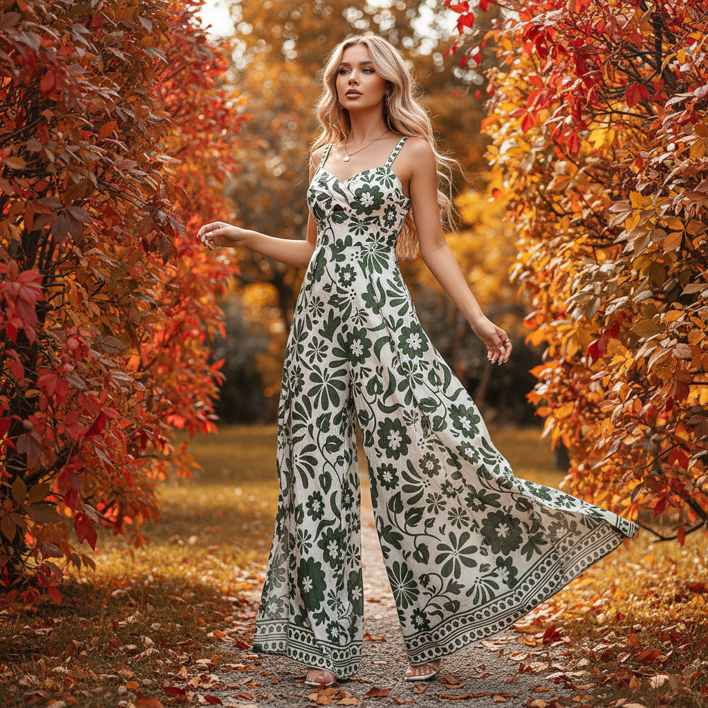 Elegante Mouwloze Jumpsuit – Wide Leg met Print & Elastische Taille