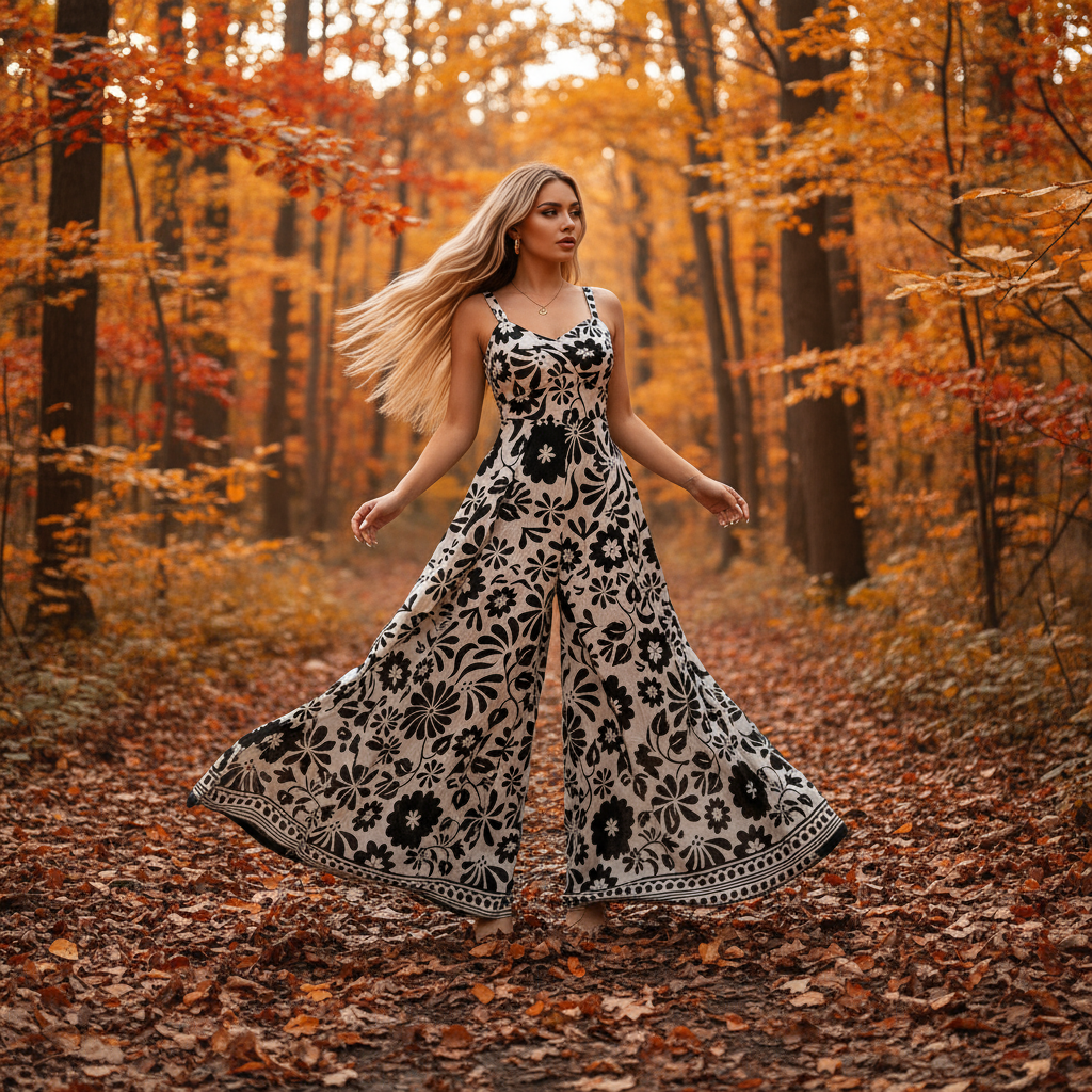 Elegante Mouwloze Jumpsuit – Wide Leg met Print & Elastische Taille