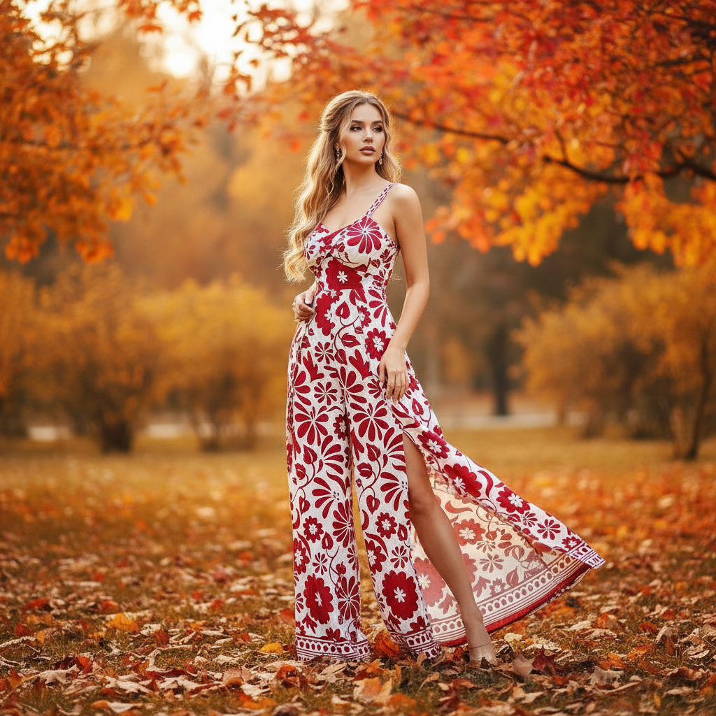Elegante Mouwloze Jumpsuit – Wide Leg met Print & Elastische Taille