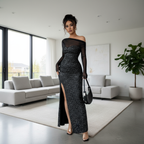 Elegante Lange Satijnen Jurk – Tube Top met Lange Mouwen