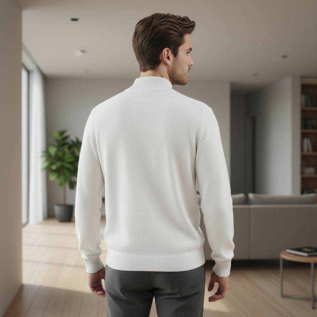 Heren Mock Neck Trui – Warme Losse Fit Sweater van Katoen