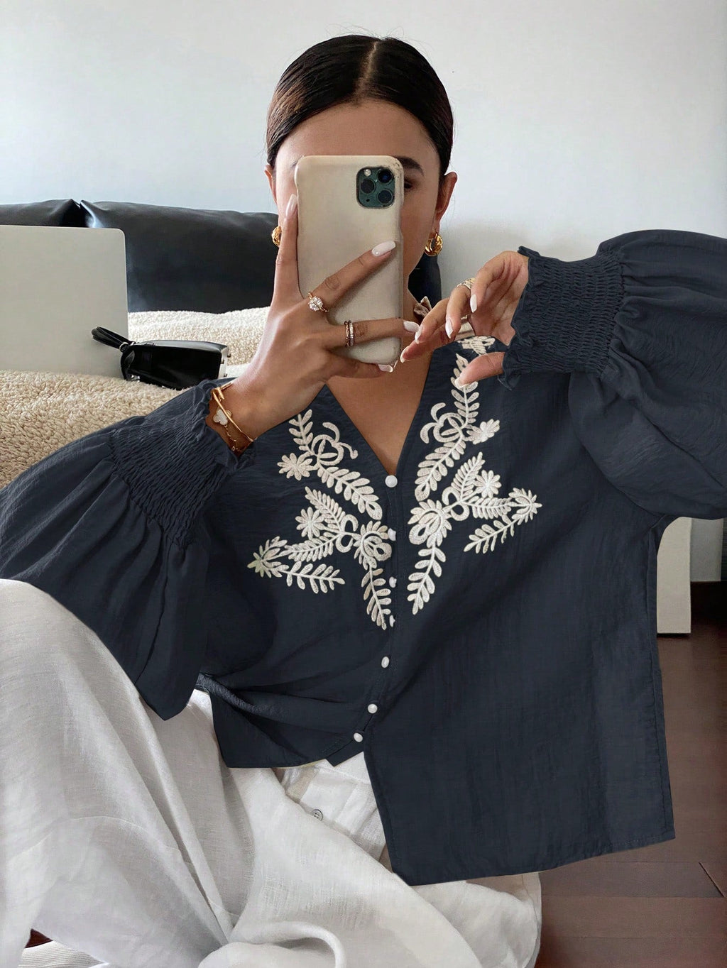 Casual Geborduurd Overhemd