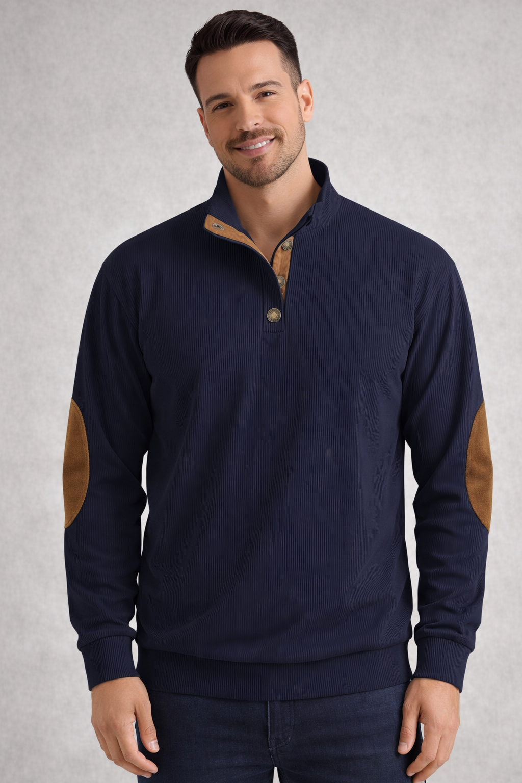 Heren Half-button Sweater met Staande Kraag –