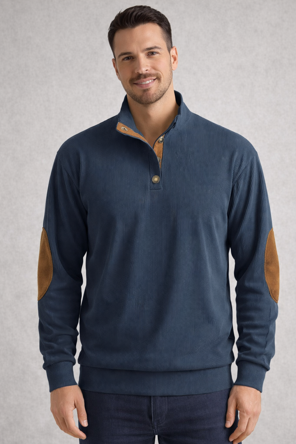 Heren Half-button Sweater met Staande Kraag –