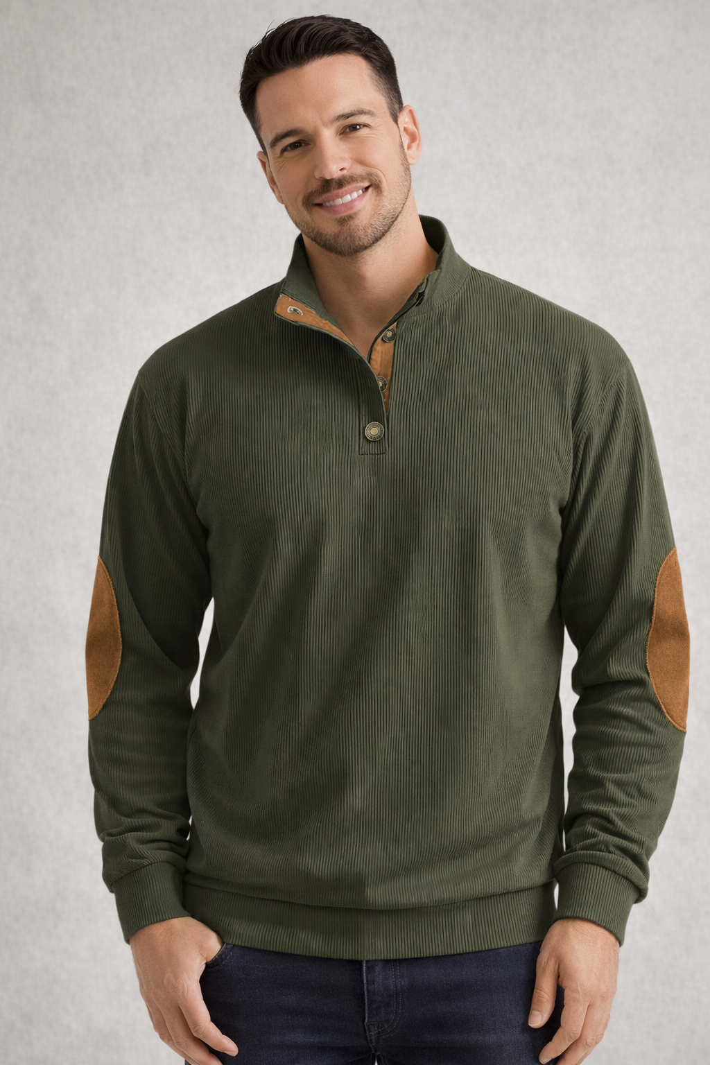 Heren Half-button Sweater met Staande Kraag –