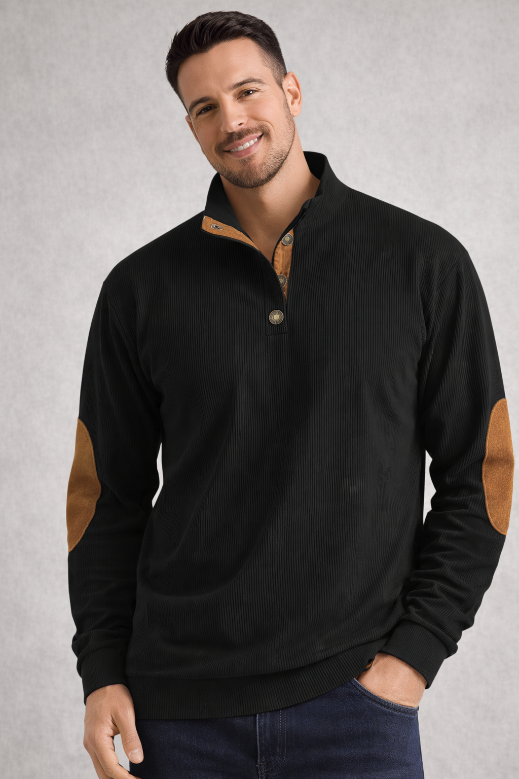 Heren Half-button Sweater met Staande Kraag –