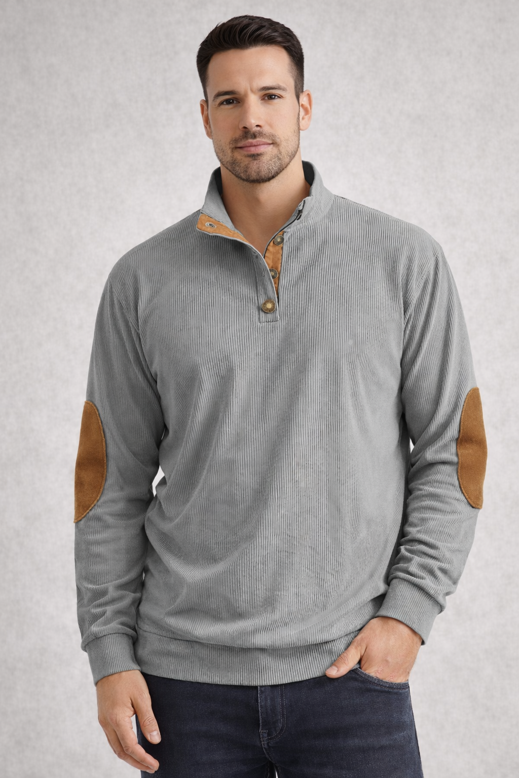 Heren Half-button Sweater met Staande Kraag –