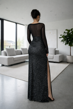 Elegante Lange Satijnen Jurk – Tube Top met Lange Mouwen