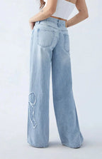 Denim Jeans met Wijde Pijpen en Patches