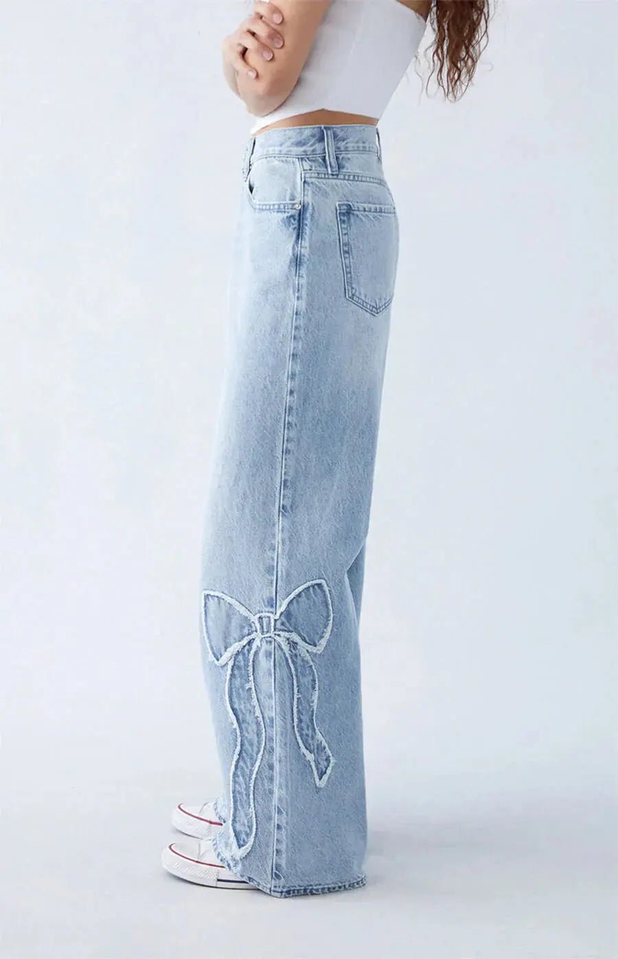 Denim Jeans met Wijde Pijpen en Patches