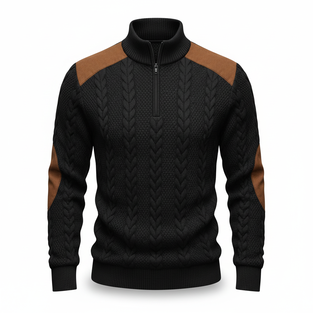 Heren Trui met Textuur, Kabelpatroon en Suède Patches