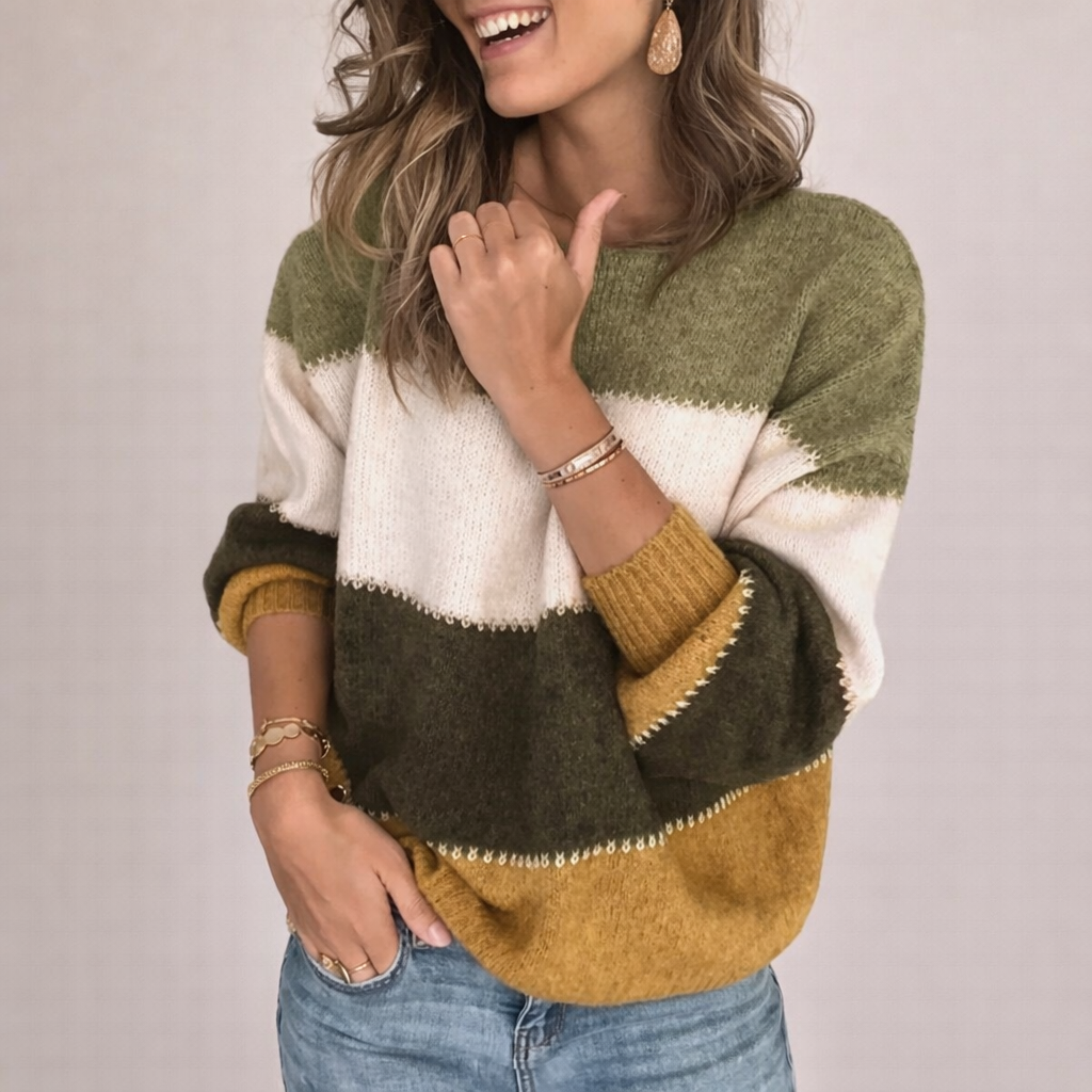 Zachte Gebreide Dames Trui met Modern Streeppatroon